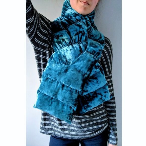 Handcrafted Accessories - Luxe Teal Velvet Plush Pull-Through Puffer Scarf
